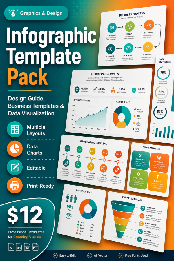 Infographic Template Pack — Design Guide, Business Templates, Data Visualization & Process Frameworks