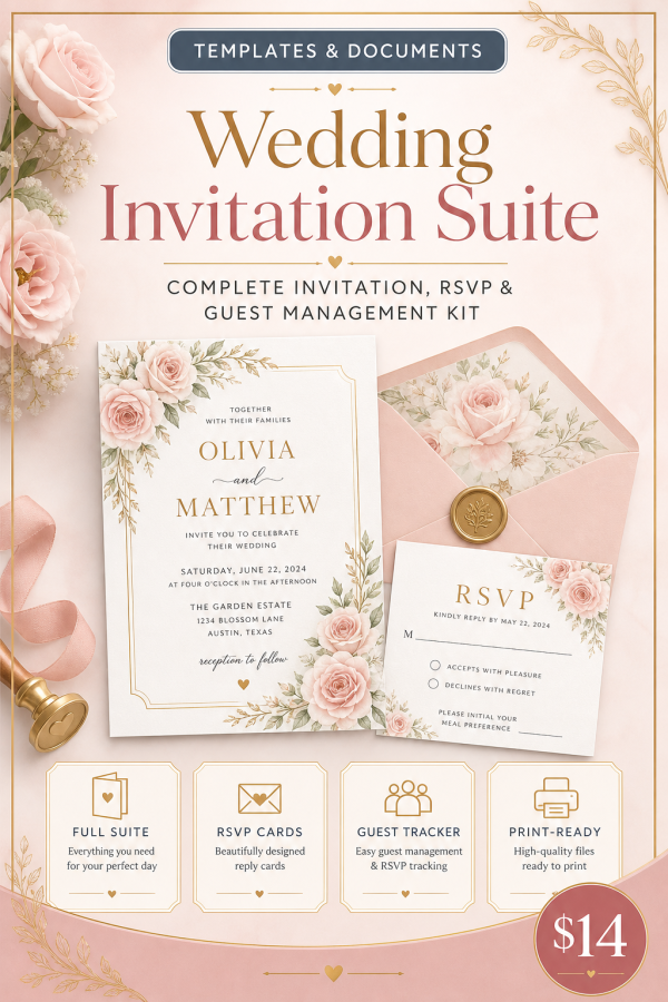 Wedding Invitation Suite — Complete Invitation, RSVP, Stationery & Guest Management Templates