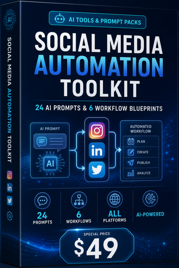 Social Media Automation Toolkit — 24 AI Prompts & 6 Workflow Blueprints for ChatGPT