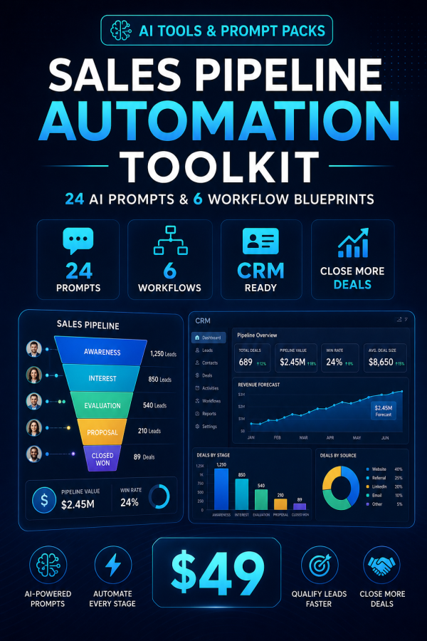Sales Pipeline Automation Toolkit — 24 AI Prompts & 6 Workflow Blueprints for ChatGPT