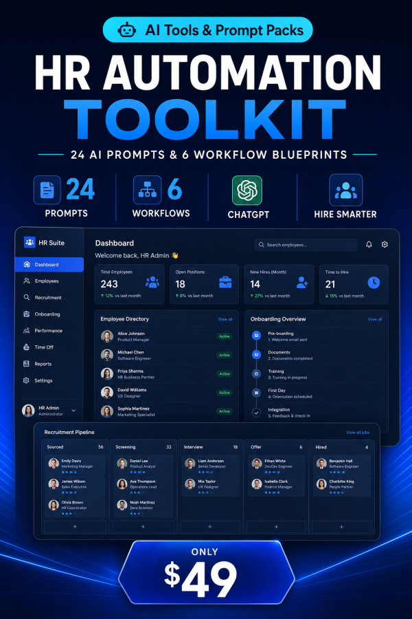 HR Automation Toolkit — 24 AI Prompts & 6 Workflow Blueprints for ChatGPT