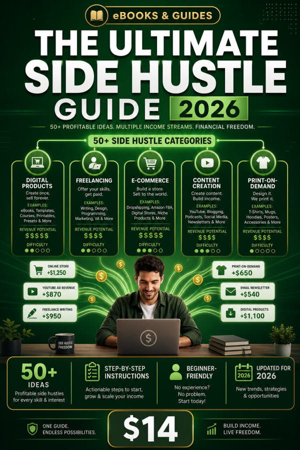 The Ultimate Side Hustle Guide 2026 — 50+ Profitable Ideas with Step-by-Step Instructions