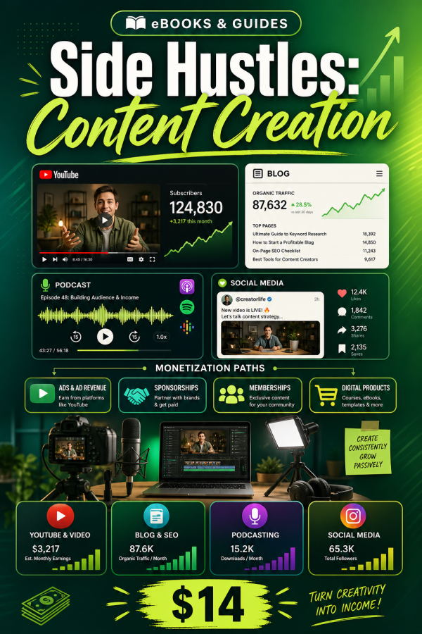 Side Hustles: Content Creation — Monetize YouTube, Blogging, Podcasts & Social Media