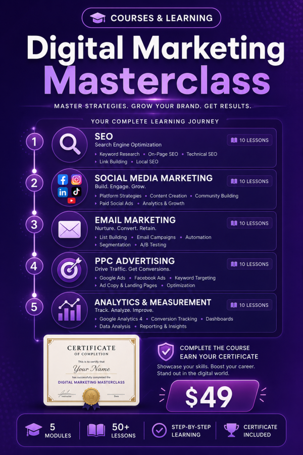Digital Marketing Masterclass — Complete Course: SEO, PPC, Social Media, Email & Content Strategy