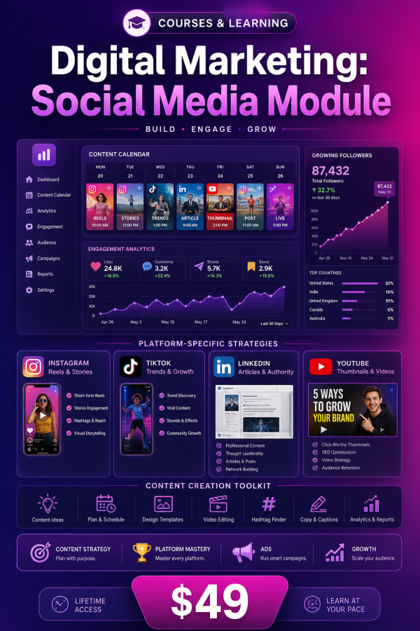Digital Marketing: Social Media Module — Instagram, TikTok, LinkedIn & YouTube Strategies