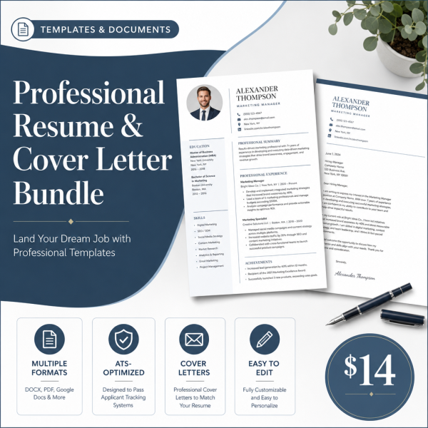 Professional Resume & Cover Letter Bundle