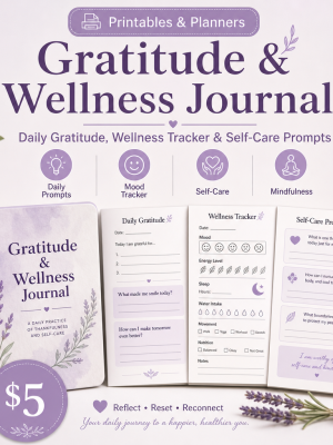 cover_thumb_1400 Gratitude & Wellness Journal — Daily Gratitude, Wellness Tracker, Self-Care Menu & Mood Tracker