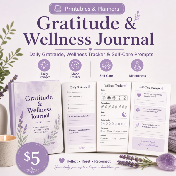 cover_thumb_1400 Gratitude & Wellness Journal — Daily Gratitude, Wellness Tracker, Self-Care Menu & Mood Tracker