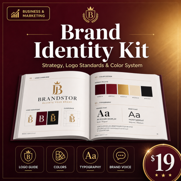 Brand Identity Kit Template — Strategy, Logo Standards, Color System & Messaging Framework