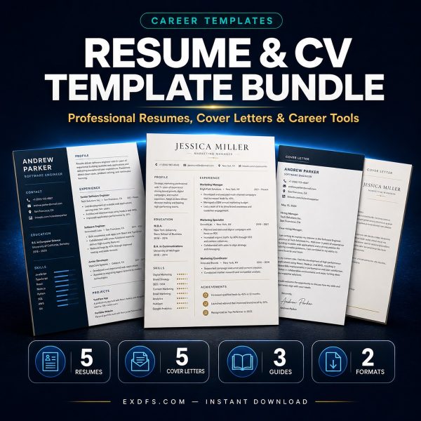 Resume & CV Template Bundle | 5 Professional Styles | ATS-Friendly | Instant Download