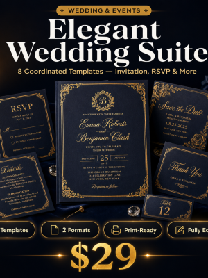 Elegant Wedding Suite – 8 Luxury Invitation & Stationery Templates