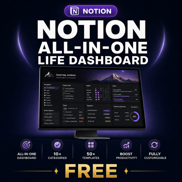 product-1773-free Notion All-in-One Dashboard — Complete Workspace Setup Guide, Formulas & Automations