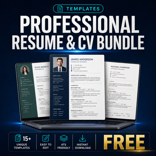 Professional Resume & CV Bundle — 10 ATS Word Templates
