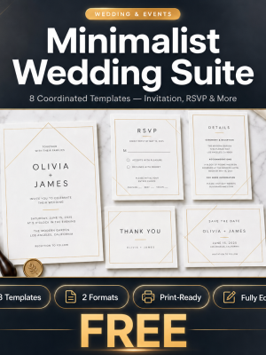 Minimalist Wedding Suite – 8 Elegant Invitation & Stationery Templates