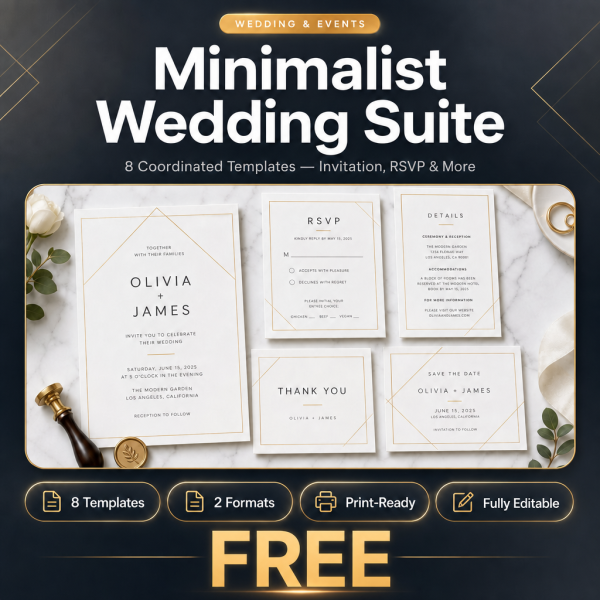 product-2405-free Minimalist Wedding Suite – 8 Elegant Invitation & Stationery Templates
