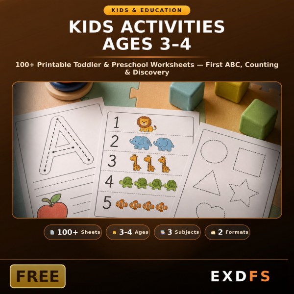 product-2588-free Kids Activities Ages 3-4 — 100+ Printable Toddler & Preschool Learning Worksheets