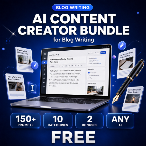 product-2658-free AI Content Creator Bundle for Blog Writing — 150+ Expert Prompts for Posts, Headlines, SEO & Engagement