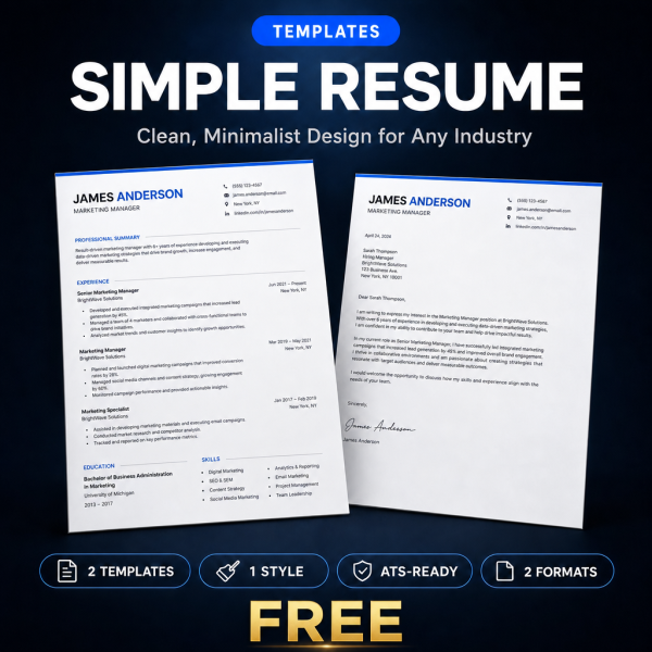 Simple Resume Template — Clean, Minimalist Design for Any Industry