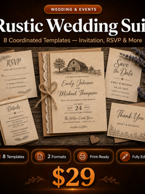 rustic-wedding-thumbnail Rustic Wedding Suite – 8 Country-Chic Invitation & Stationery Templates