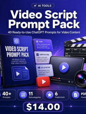 Video Script Prompt Pack – 40 Ready-to-Use ChatGPT Prompts for Video Content