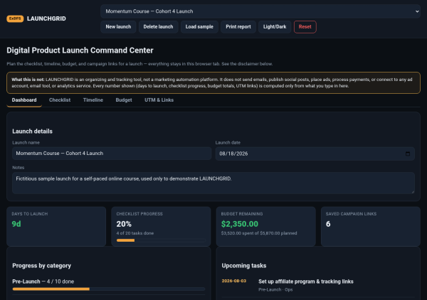 01_dashboard LAUNCHGRID — Digital Product Launch Command Center