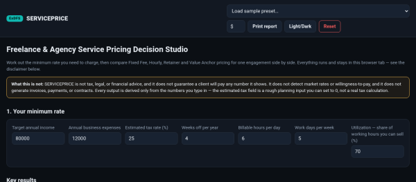 SERVICEPRICE — Freelance & Agency Service Pricing Decision Studio