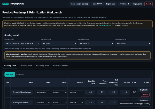02_backlog_table_wsjf ROADMAP IQ — Product Roadmap & Prioritization Workbench