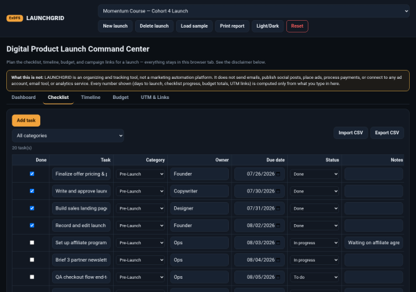 02_checklist LAUNCHGRID — Digital Product Launch Command Center