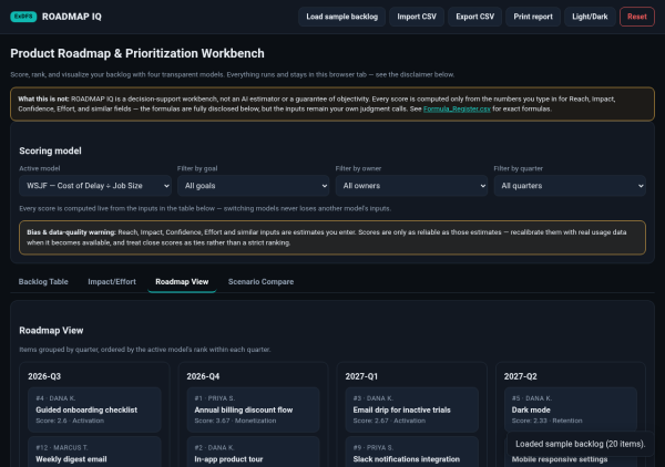 04_roadmap_view ROADMAP IQ — Product Roadmap & Prioritization Workbench