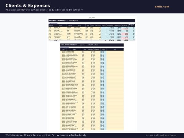 Web3 Freelancer Finance Pack screenshot — Clients Expenses