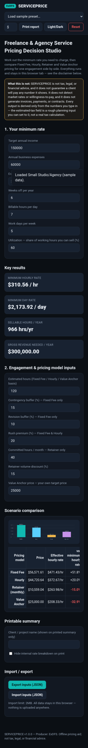 SERVICEPRICE — Freelance & Agency Service Pricing Decision Studio