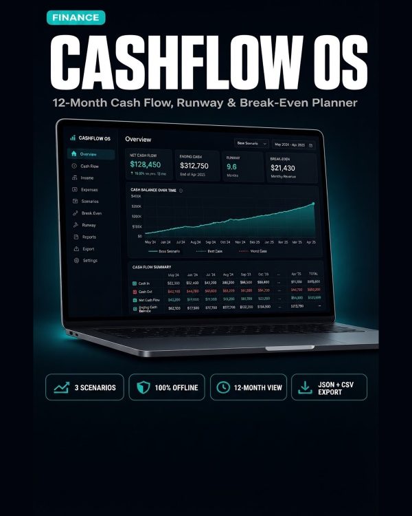 CASHFLOW OS — 12-Month Cash Flow, Runway & Break-Even Planning Studio