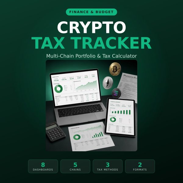 CRYPTO TAX TRACKER — Multi-Chain Portfolio, FIFO/LIFO/HIFO Calculator & 25-Page Guide