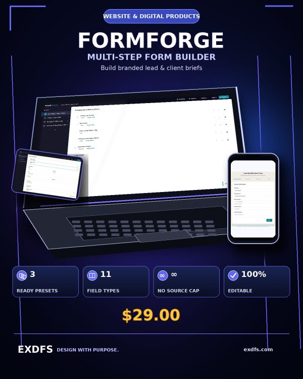 FORMFORGE visual form builder — detailed 3D cover