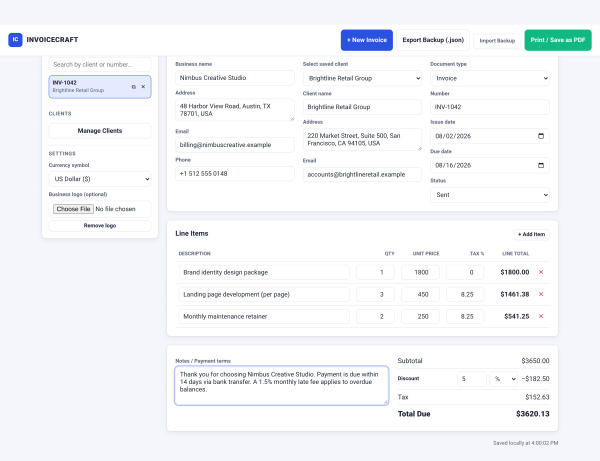 INVOICECRAFT — Offline Invoice, Pro-forma & Receipt Builder Kit