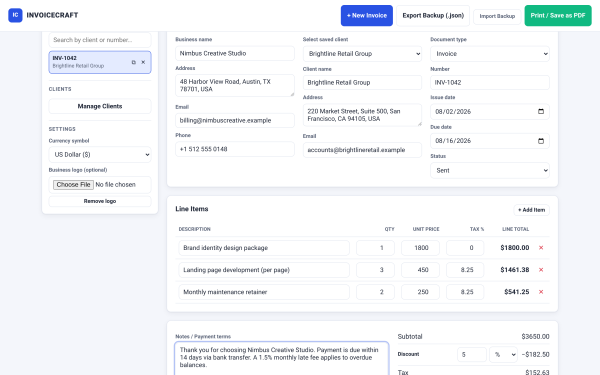 INVOICECRAFT — Offline Invoice, Pro-forma & Receipt Builder Kit