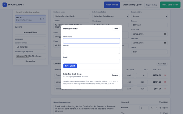 INVOICECRAFT — Offline Invoice, Pro-forma & Receipt Builder Kit