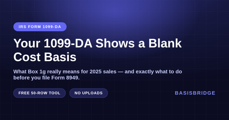 1099-DA blank cost basis — Box 1g empty on Form 1099-DA