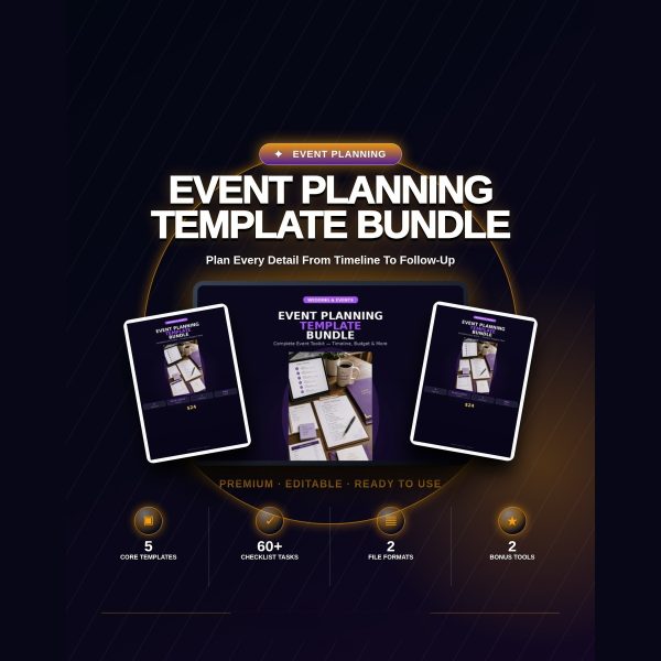 Event Planning Template Bundle — Timeline, Budget, Guests & Checklist
