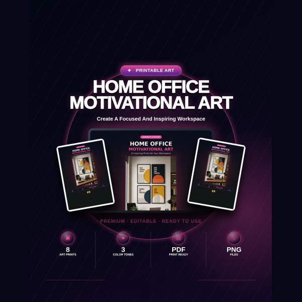 Home Office Motivational Art Set — 8 Quote & Geometric Prints