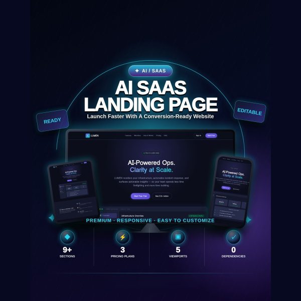 lumen-ai-saas-landing-page-template-static-html-cover-v2 LUMEN — AI SaaS Landing Page Template — Static HTML/CSS/JS