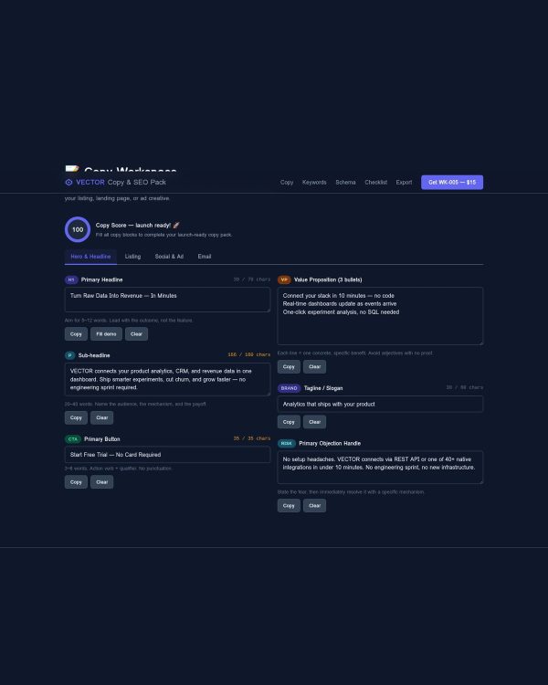 VECTOR — Launch Copy & SEO Pack for AI & SaaS Products