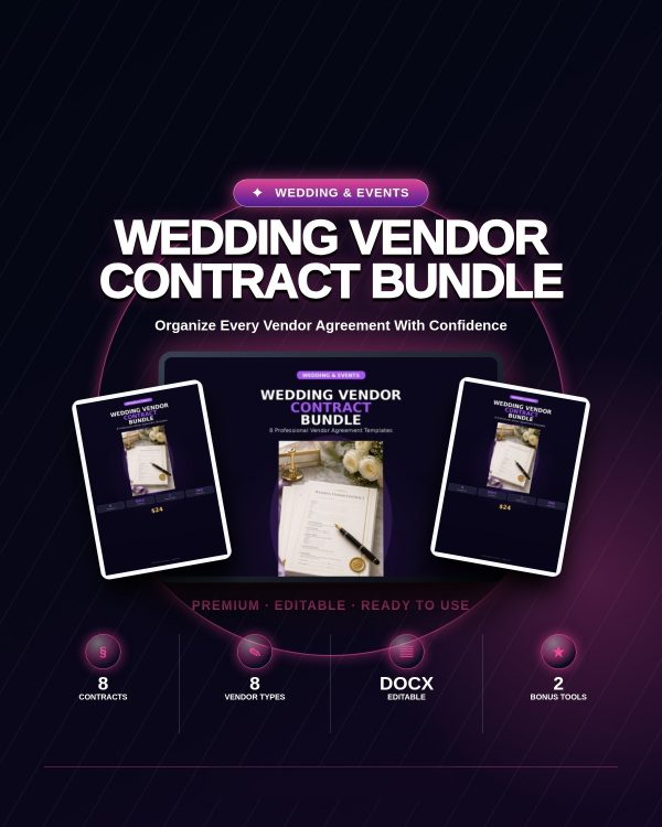 wedding-vendor-contract-bundle-8-professional-ag-cover-detail-v2 Wedding Vendor Contract Bundle — 8 Professional Agreement Templates
