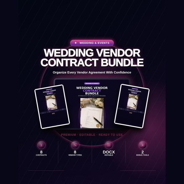 wedding-vendor-contract-bundle-8-professional-ag-cover-v2 Wedding Vendor Contract Bundle — 8 Professional Agreement Templates