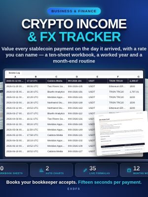 Crypto Income & FX Tracker — 10-Sheet Workbook, Worked Year & Month-End Routine