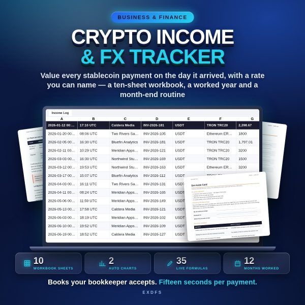 bm-104-cover Crypto Income & FX Tracker — 10-Sheet Workbook, Worked Year & Month-End Routine