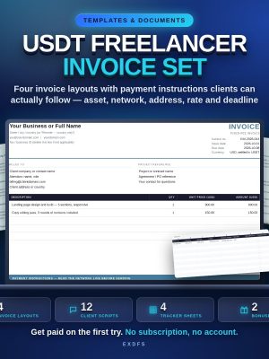 USDT Freelancer Invoice Set — 4 Invoice Layouts, 12 Client Payment Scripts & Invoice Tracker