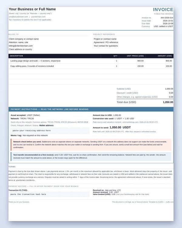 USDT Freelancer Invoice Set — 4 Invoice Layouts, 12 Client Payment Scripts & Invoice Tracker
