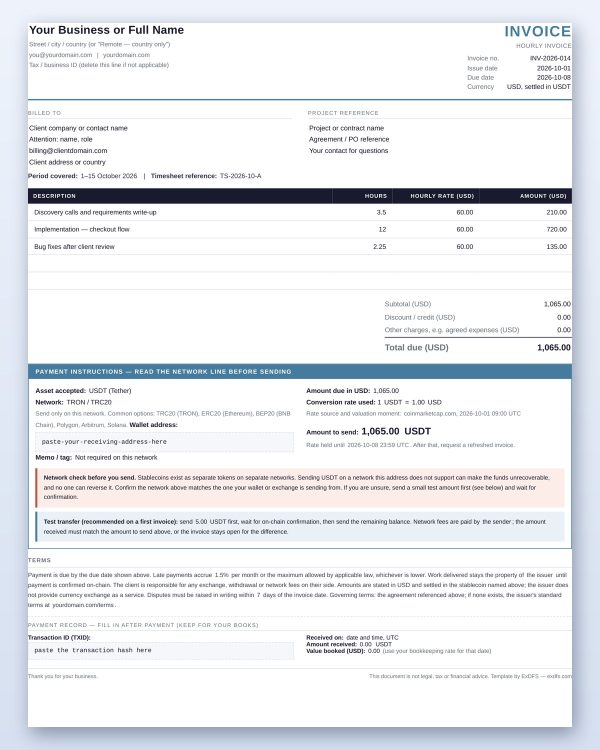 USDT Freelancer Invoice Set — 4 Invoice Layouts, 12 Client Payment Scripts & Invoice Tracker