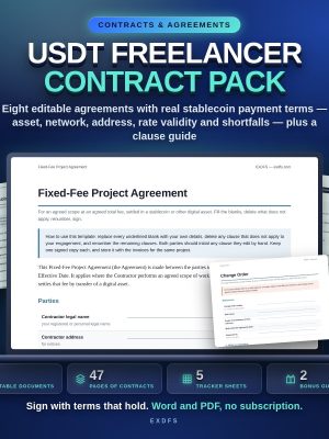 USDT Freelancer Contract Pack — 8 Editable Agreements, Stablecoin Payment Terms & Clause Guide